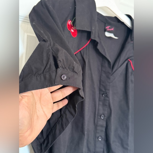 Torrid Black Button Down Shirt with Red Cherry Accents - Picture 3 of 11